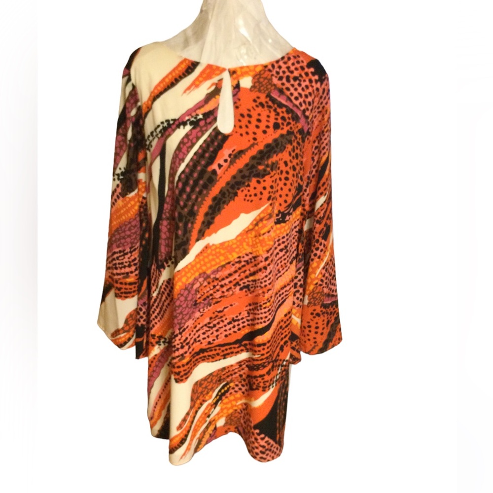 Julie Brown multi color sheath dress long handkerchief slit sleeves NWT